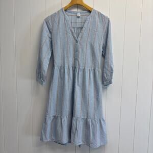 Old Navy Striped Chambray Dress Women Small Prairie Peasant Trad Wife Homestead